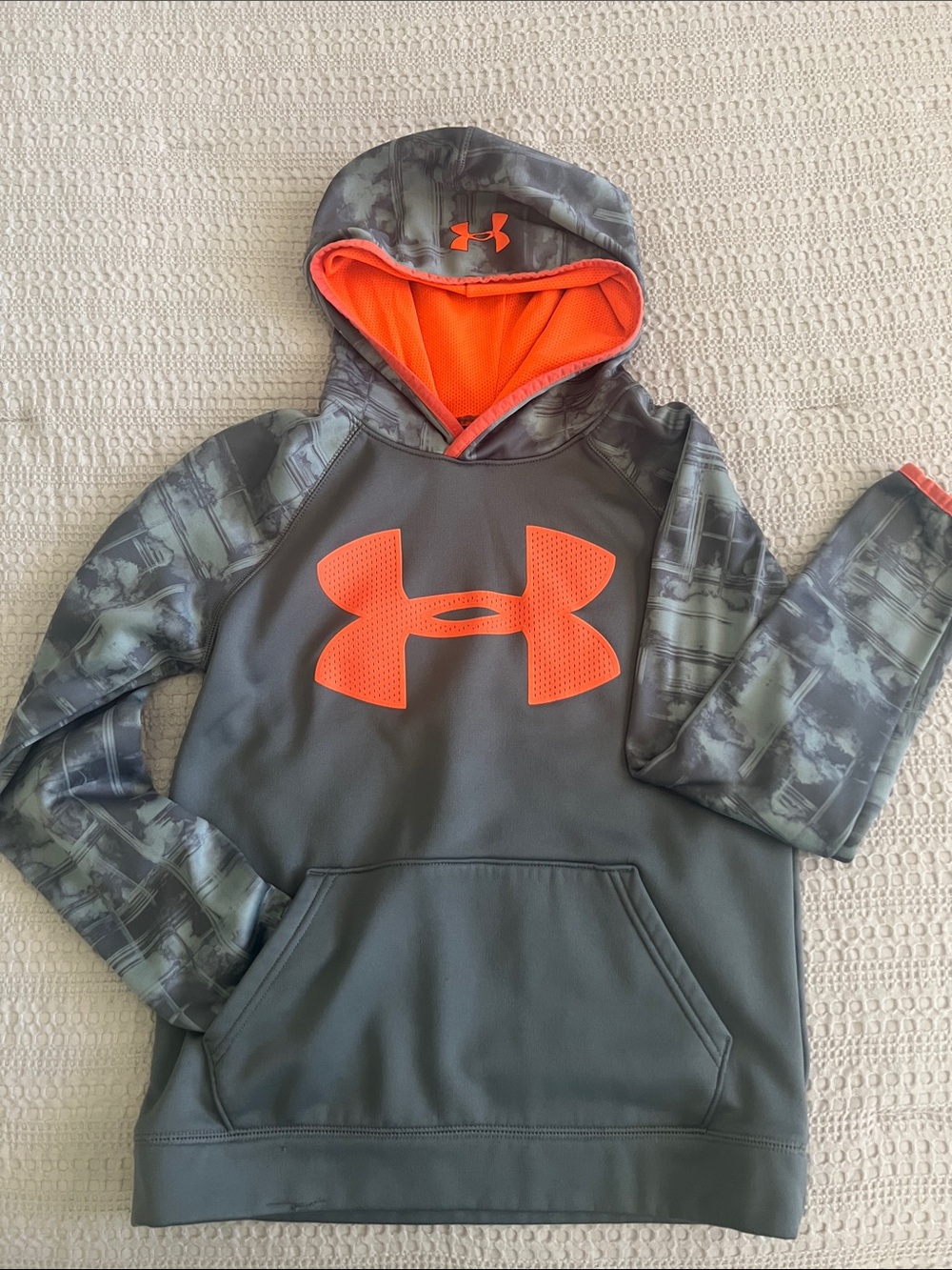 Under Armour Gray Hoodie with Orange Logo and Lined Hood